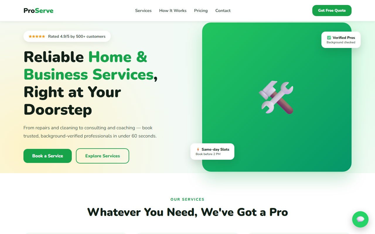 ProServe template preview